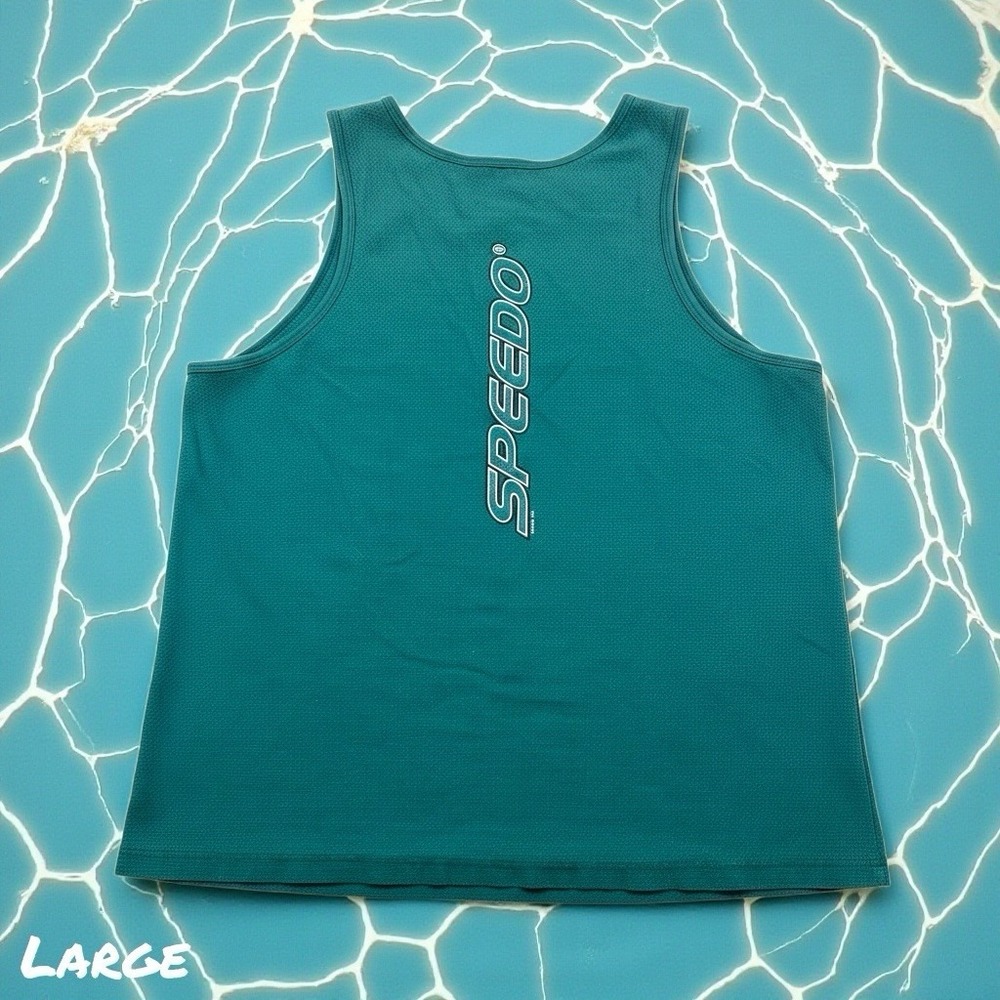 VTG 2000 Speedo Men's LARGE Teal Green Waffle Knit Athletic Swim Tank‎ Top Y2K